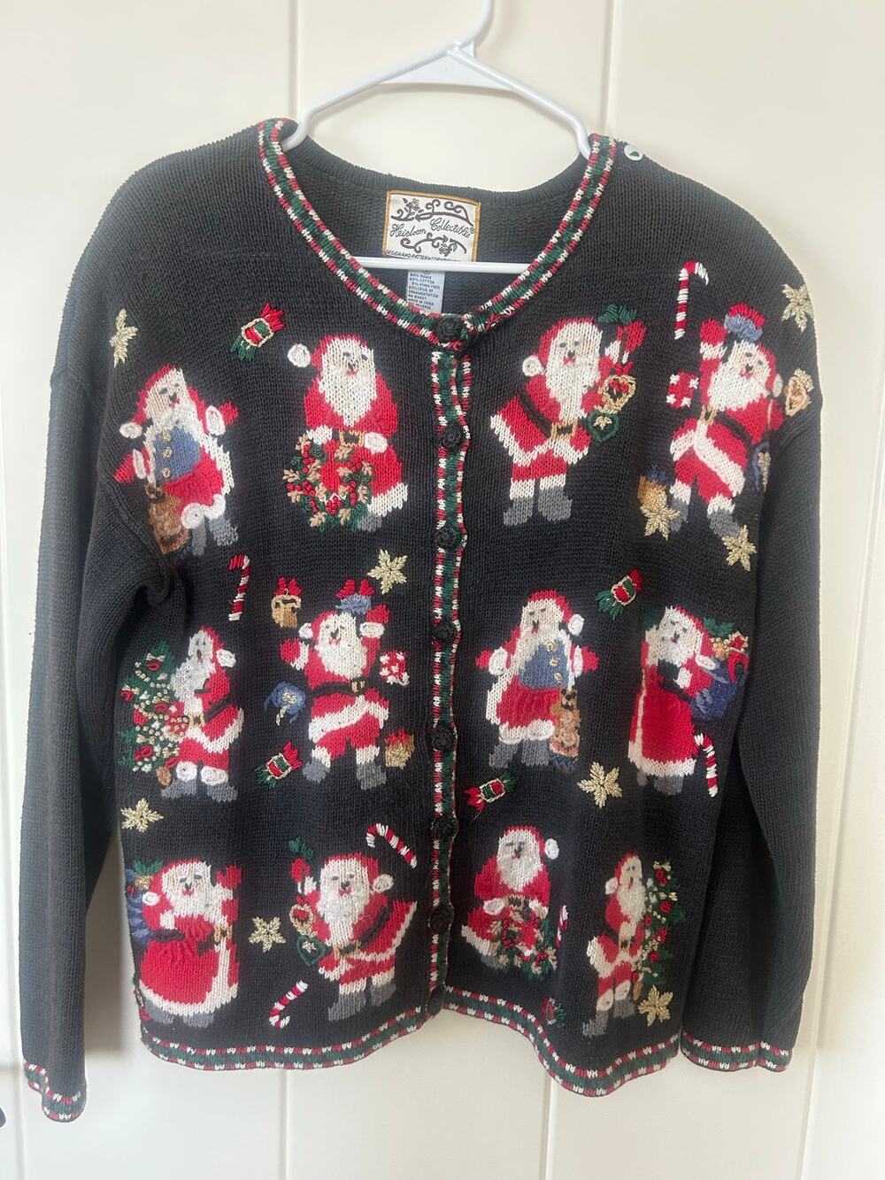 Heirloom Collectables Vintage Button Down Santa Knit Christmas Sweater Size S